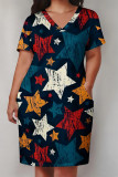 Casual The stars Letter Print Pocket V Neck Printed Plus Size Dresses