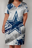 Casual The stars Letter Print Pocket V Neck Printed Plus Size Dresses