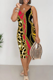 Casual Leopard Print Chains V Neck Printed Dresses
