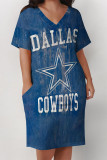 Casual The stars Letter Print Pocket V Neck Printed Plus Size Dresses
