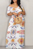 Casual Street Geometric Print Flowers Off Shoulder Printed Dresses