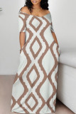 Casual Street Geometric Print Flowers Off Shoulder Printed Dresses