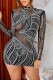 Sexy Hot Club Hot Drilling Patchwork See-Through Half A Turtleneck Wrapped Skirt Dresses
