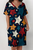 Casual The stars Letter Print Pocket V Neck Printed Plus Size Dresses