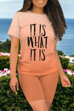 Casual Daily Gradient Print Letter Print O Neck Short Sleeve Two Pieces
