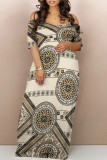 Casual Street Geometric Print Flowers Off Shoulder Printed Dresses