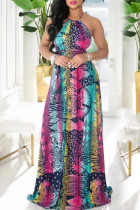 Casual Print Backless Cross Straps Spaghetti Strap Long Dresses