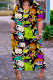 Casual Cartoon Print Basic V Neck Long Plus Size Dresses