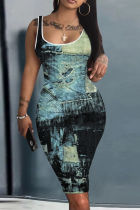Casual Print Basic U Neck Vest Dresses