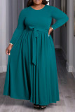 Celebrities Solid Color Patchwork Ruched Strap Design O Neck A Line Plus Size Dresses