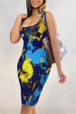 Sexy Street Splashed ink printing Contrast U Neck Printed Dresses