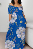 Casual Butterfly Flowers Print Contrast Off Shoulder Printed Dresses