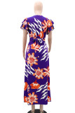 Celebrities Print Patchwork High Slit Strap Design O Neck Long Dresses