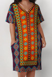 Casual Street Geometric Print Pocket Contrast V Neck Printed Plus Size Dresses