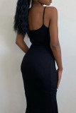 Sexy Letters Patchwork Backless Hot Drill Spaghetti Strap Long Dresses
