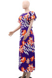 Celebrities Print Patchwork High Slit Strap Design O Neck Long Dresses