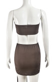Celebrities Solid Color Patchwork Ruched Strapless Sleeveless Two Pieces