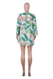 Fashion Sexy Print Basic Square Collar Long Sleeve Two Pieces
