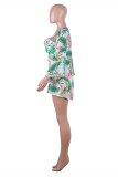 Fashion Sexy Print Basic Square Collar Long Sleeve Two Pieces