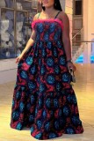 Sexy Casual Print Backless Patchwork Spaghetti Strap Long Dresses