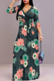 Casual Floral Print Lace Up V Neck Printed Dresses