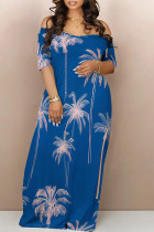 Casual Tropical Print Contrast Off Shoulder Printed Dresses