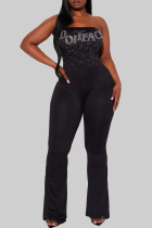 Sexy Letters Patchwork Backless Hot Drill Strapless Skinny Jumpsuits