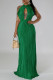 Celebrities Solid Color Hollow Out Patchwork Backless Pleated O Neck Long Dresses