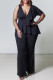 Casual Solid Color Patchwork Ruffle V Neck Plus Size Jumpsuits