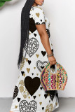 Casual Love Print Contrast V Neck Printed Dresses