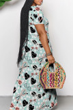 Casual Love Print Contrast V Neck Printed Dresses