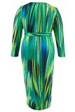 Casual Print Basic O Neck Long Sleeve Plus Size Dresses