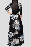 Casual Floral Print Basic V Neck Long Dresses