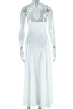 Sexy Casual Solid Color Backless Belted Halter Long Dresses