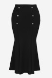 Casual Solid Color Basic Skinny High Waist Conventional Plus Size Skirt