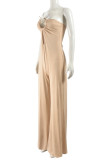 Sexy Casual Solid Color Backless Strapless Bodycon Jumpsuits