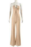 Sexy Casual Solid Color Backless Strapless Bodycon Jumpsuits