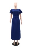Casual Solid Color Slit O Neck Long Dresses
