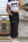 Casual Letters Pocket Lace Up Patchwork Slit O Neck Two Pieces