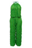 Casual Solid Color Backless Belted Halter Sleeveless Two Pieces