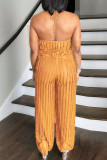 Casual Solid Color Backless Belted Halter Sleeveless Two Pieces