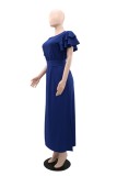 Casual Solid Color Slit O Neck Long Dresses