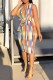 Casual Print Hollow Out Belted O Neck Sleeveless Dresses