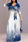Casual Street Geometric Print With Belt Contrast V Neck Printed Dresses