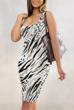 Sexy Geometric Print Contrast U Neck Printed Dresses