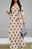 Casual Street Geometric Print With Belt Contrast V Neck Printed Dresses