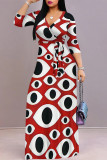 Casual Street Geometric Print With Belt Contrast V Neck Printed Dresses