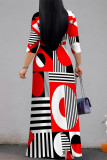 Casual Street Daily Geometric Print With Belt Contrast V Neck Printed Dresses