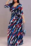 Casual Street Geometric Print The stars Lace Up Contrast V Neck Printed Dresses