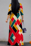 Casual Street Geometric Print With Belt Contrast V Neck Printed Dresses